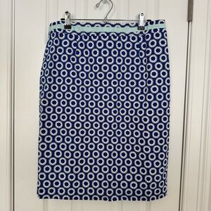 Boden Navy and White Circle Pattern Pencil Skirt